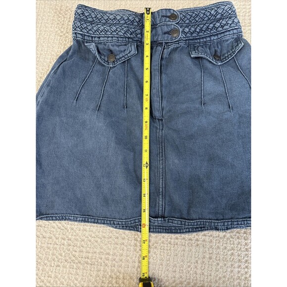Free People Women's Denim Braided Waist Bohemian A-Line Mini Skirt Size 0 - Picture 4 of 6